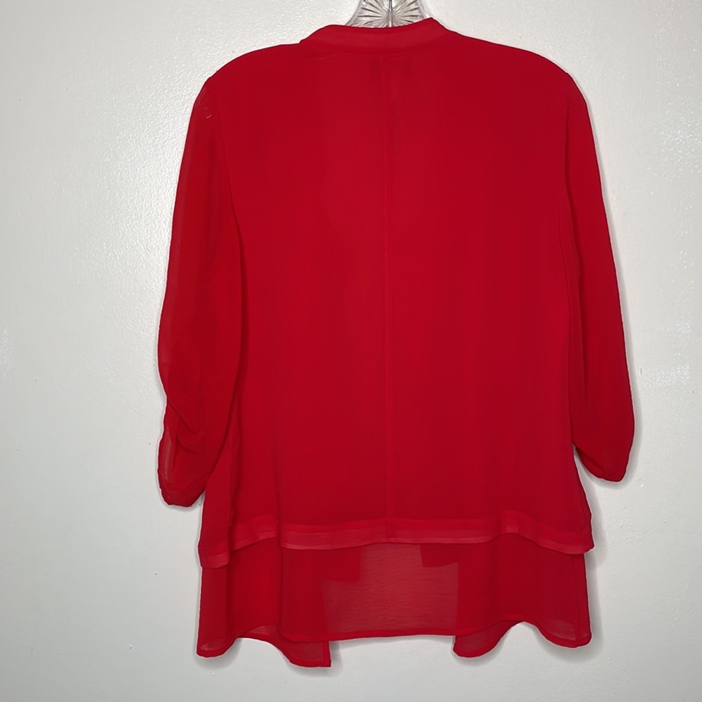 CHICO’S Blazer Jacket Red Layered Lightweight Open Front Zipper Pockets 4 - Picture 3 of 14